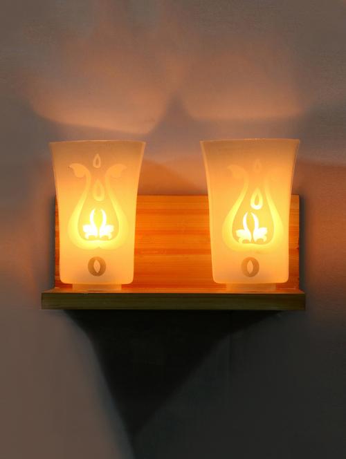 lakshya new royal & stylish twins wall lamp light with hand decorative colorful glass shade & wooden fitting -pl06 - 15573741 - Very Small Image - 1