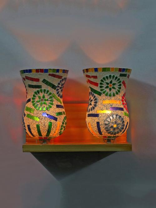 lakshya new royal & stylish twins wall lamp light with hand decorative colorful glass-(set of two) -pl13 - 15573769 - Very Small Image - 1