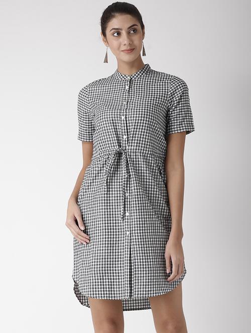 drawstring waist checkered dress - 15574034 - Very Small Image - 1