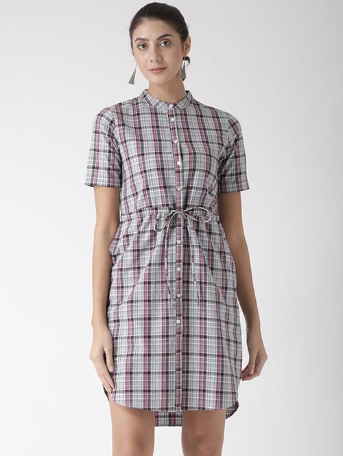 drawstring waist checkered dress - 15574035 - Very Small Image - 1