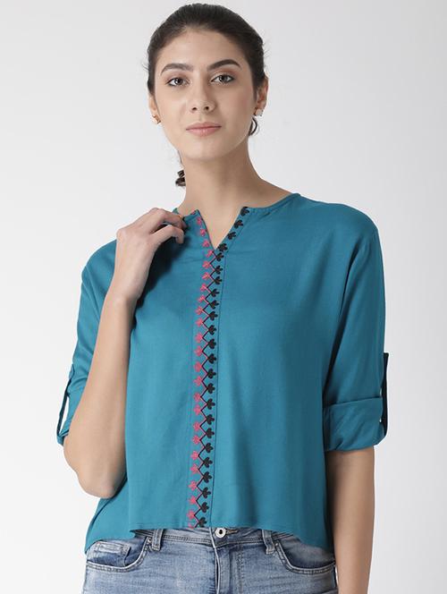 embroidered detail high low top - 15574047 - Very Small Image - 1