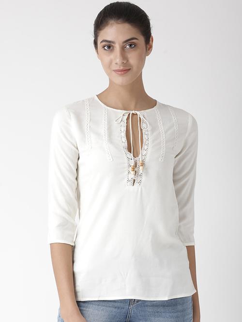 lace detail tie up neck top - 15574052 - Very Small Image - 1