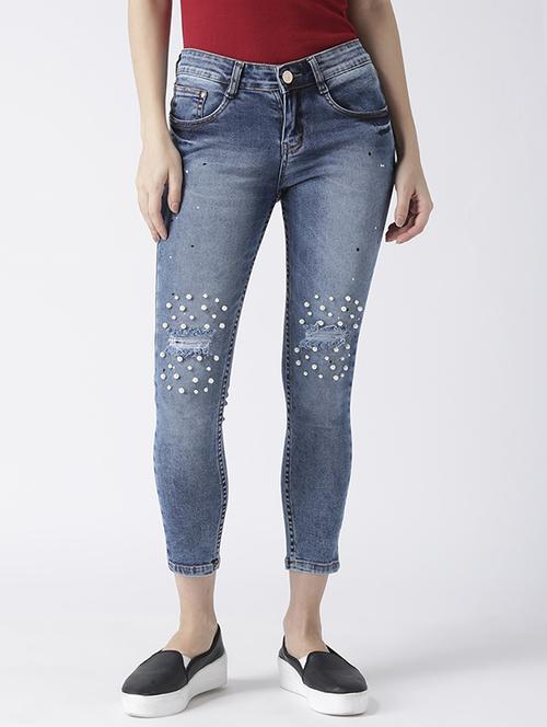 pearl embellished distressed jeans - 15574154 - Very Small Image - 1