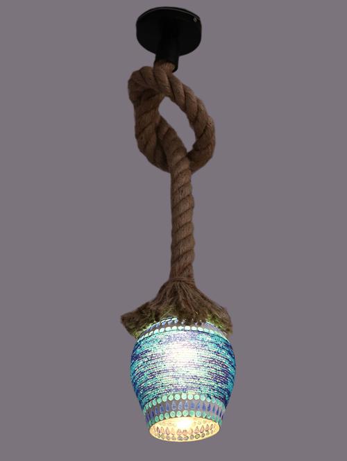 ultra stylish pendant ceiling lamp light hanging in rope with hand decorative designer glass shade (set of two ) - 15574250 - Very Small Image - 1