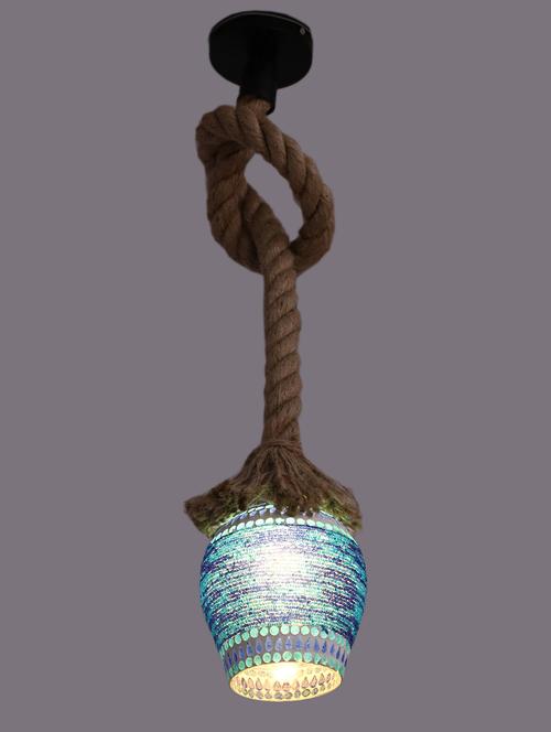 ultra stylish pendant ceiling lamp light hanging in rope with hand decorative designer & colorful glass shade - 15574259 - Very Small Image - 1