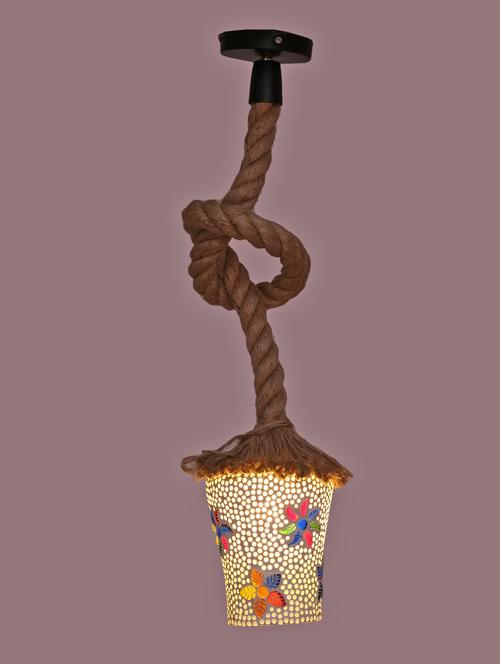 ultra stylish pendant ceiling lamp light hanging in rope with hand decorative designer & colorful glass shade - 15574260 - Very Small Image - 1