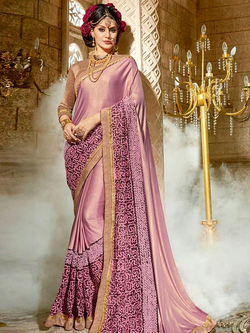embroidered lace bordered saree with blouse - 15574261 - Very Small Image - 1