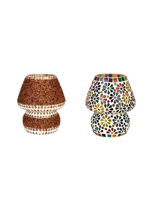 attractive colorful hand decorative designer mosaic table lamp combo set (decorative with beads and chips) - 15574340 - Very Small Image - 1