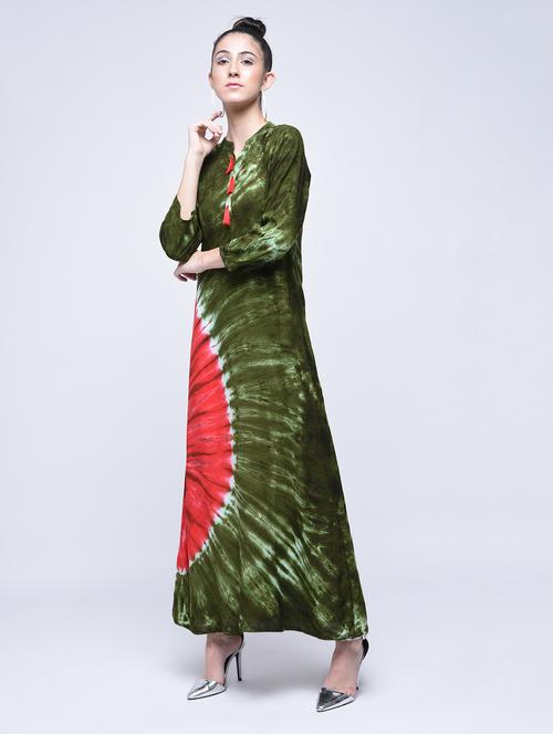 a-line tie & dye kurta with tassels - 15574639 - Very Small Image - 1
