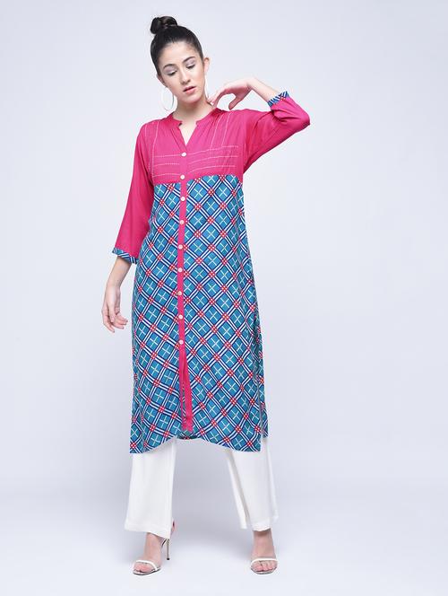 checkered straight kurta - 15574646 - Very Small Image - 1
