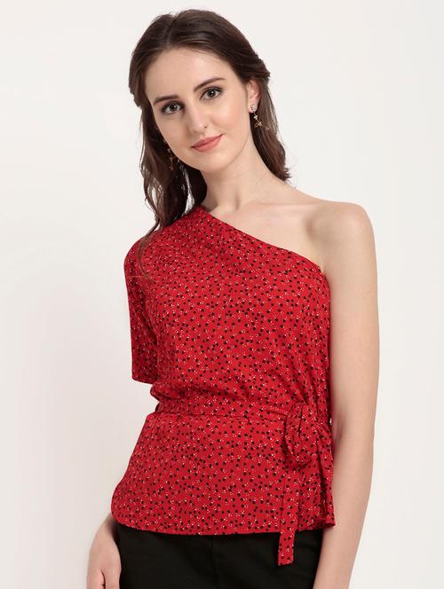 drawstring waist single shoulder top - 15574835 - Very Small Image - 1
