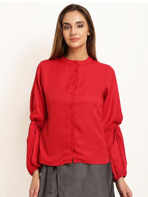 twisted detail sleeve button up top - 15574839 - Very Small Image - 1