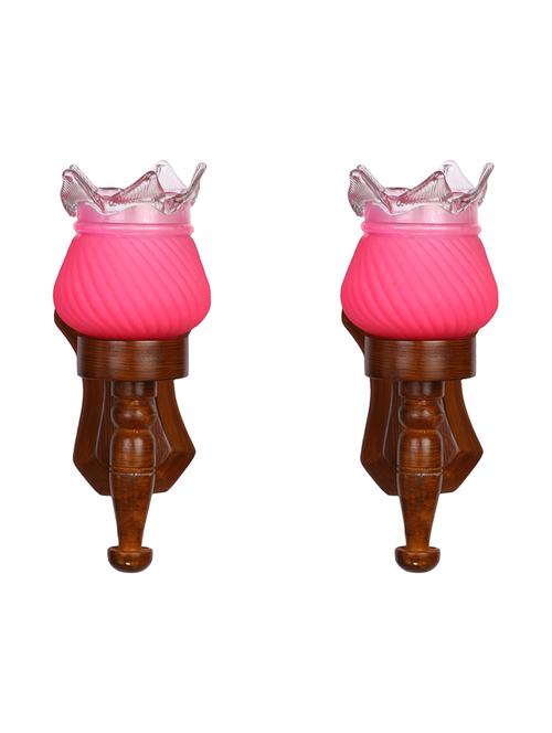 lakshya new stylish hand decorative colorful glass wall lamp light with royal wooden fitting (set of two)-ow39 - 15574917 - Very Small Image - 1