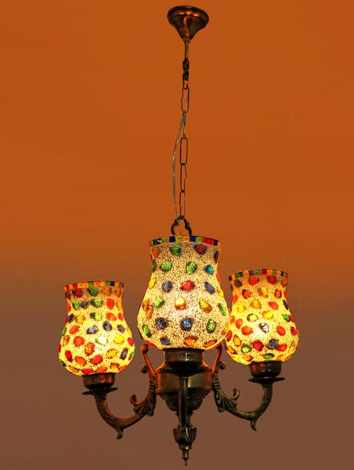 lakshya chandelier decorate with chips & beeds, magical & romantic lighting effect ,3 light ceiling pandent lamp- k15 - 15575047 - Very Small Image - 1