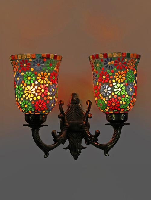 lakshya twins wall lamp with hand decorative colorful glass & metal fitting for colorful magical light(set of 2) d48 - 15575103 - Very Small Image - 1
