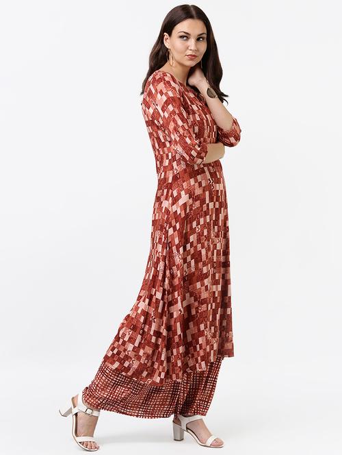 printed a-line kurta with palazzo set - 15575169 - Very Small Image - 1