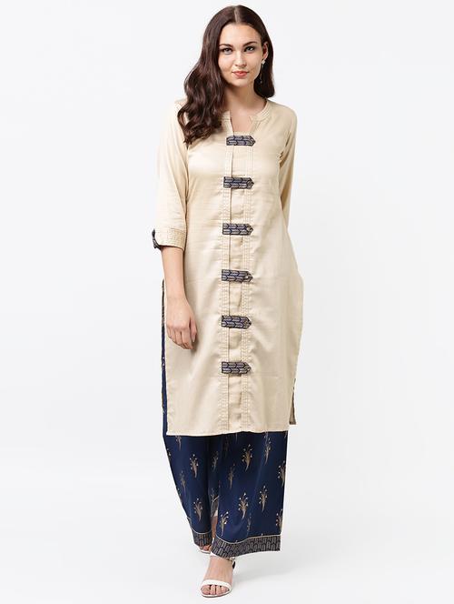 tread work detail kurta with palazzo set - 15575174 - Very Small Image - 1