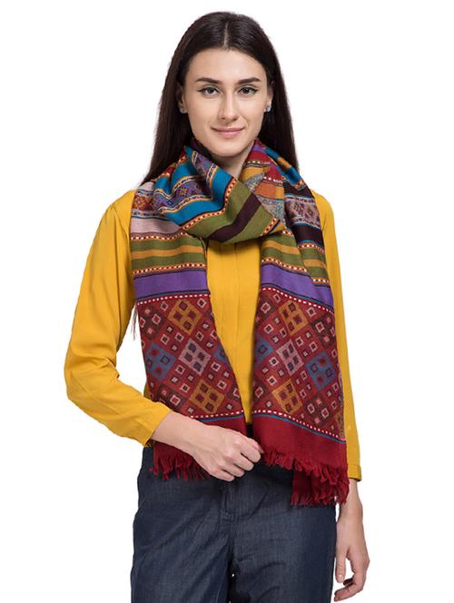 jacquard woolen stole - 15575285 - Very Small Image - 1