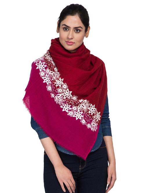 floral embroidered woolen stole - 15575326 - Very Small Image - 1