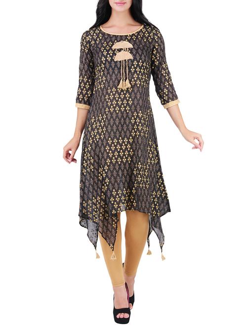 asymmetric printed kurta with tassels - 15575437 - Very Small Image - 1