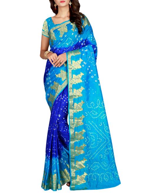 floral zari border bandhani saree with blouse - 15575654 - Very Small Image - 1
