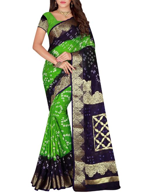 contrast zari border bandhani saree with blouse - 15575665 - Very Small Image - 1