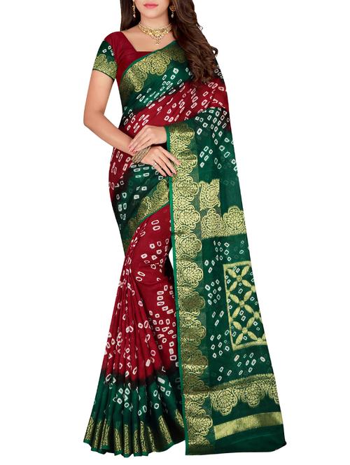 contrast zari border bandhani saree with blouse - 15575669 - Very Small Image - 1