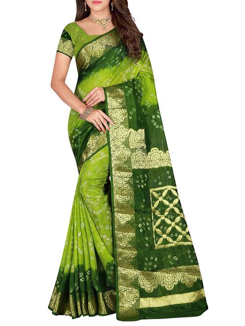 floral zari border bandhani saree with blouse - 15575672 - Very Small Image - 1