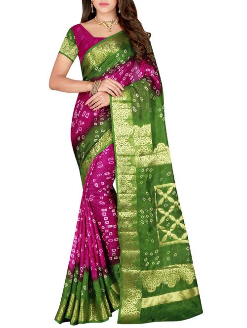 contrast zari border bandhani saree with blouse - 15575673 - Very Small Image - 1