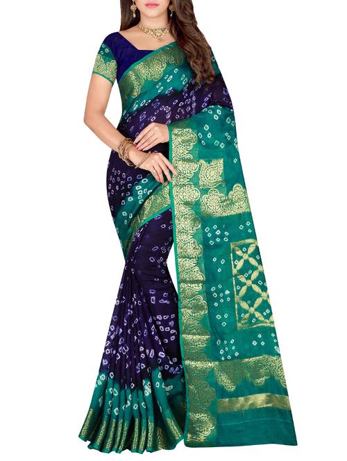 contrast zari border bandhani saree with blouse - 15575674 - Very Small Image - 1