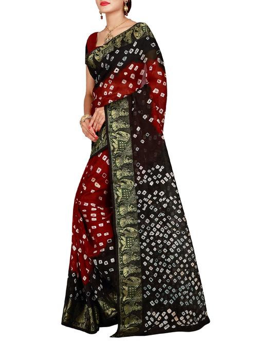 contrast conversational border bandhani saree with blouse - 15575676 - Very Small Image - 1