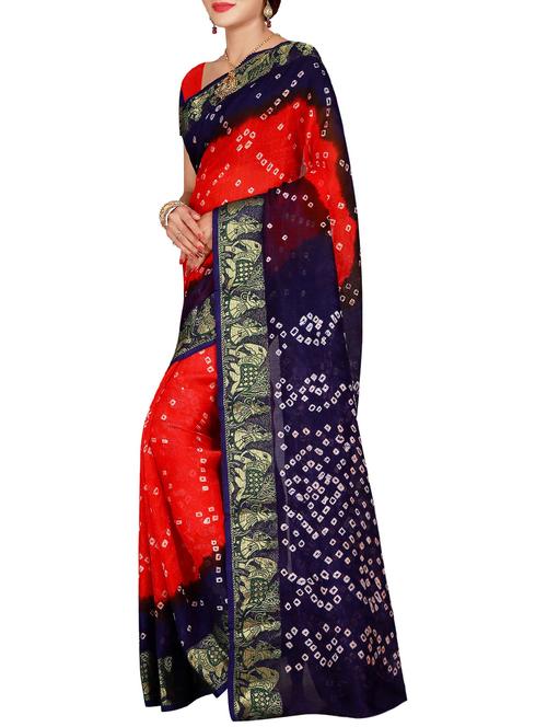 contrast conversational border bandhani saree with blouse - 15575677 - Very Small Image - 1