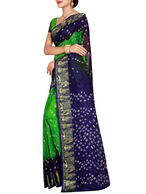 contrast conversational border bandhani saree with blouse - 15575678 - Very Small Image - 1