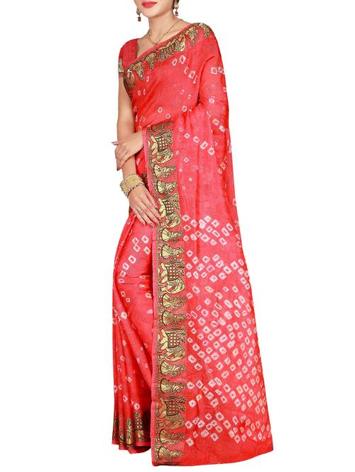conversational zari border bandhani saree with blouse - 15575681 - Very Small Image - 1