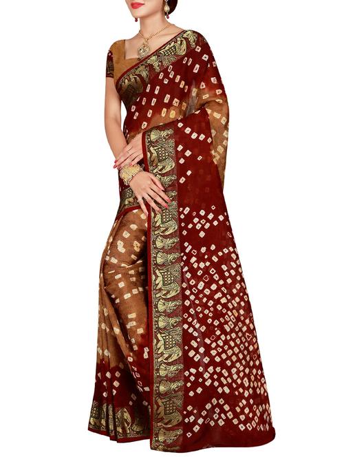 conversational zari border bandhani saree with blouse - 15575682 - Very Small Image - 1