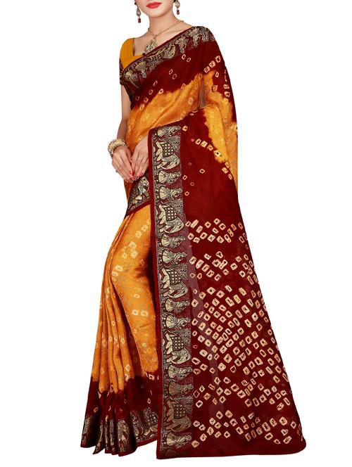 contrast conversational border bandhani saree with blouse - 15575683 - Very Small Image - 1