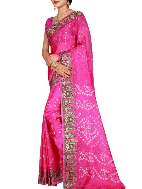 conversational zari border bandhani saree with blouse - 15575687 - Very Small Image - 1