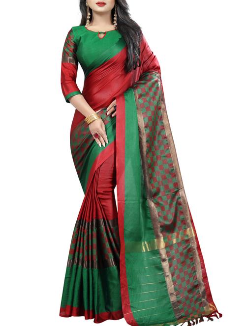 contrast border checkered woven saree with blouse - 15575881 - Very Small Image - 1