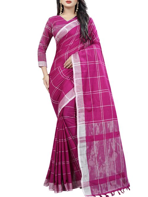 linen checkered woven saree with blouse - 15575893 - Very Small Image - 1