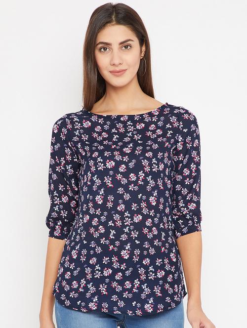 floral printed boat neck top - 15575937 - Very Small Image - 1