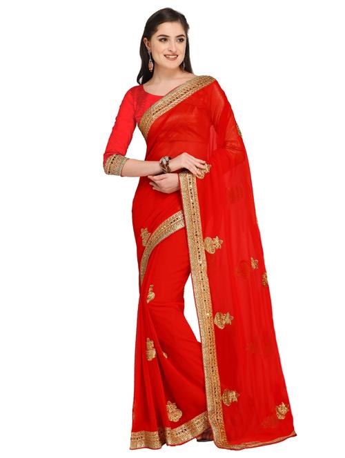 conversational embroidered red saree with blouse - 15576369 - Very Small Image - 1