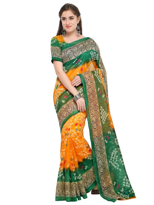 contrast border bandhani saree with blouse - 15576392 - Very Small Image - 1