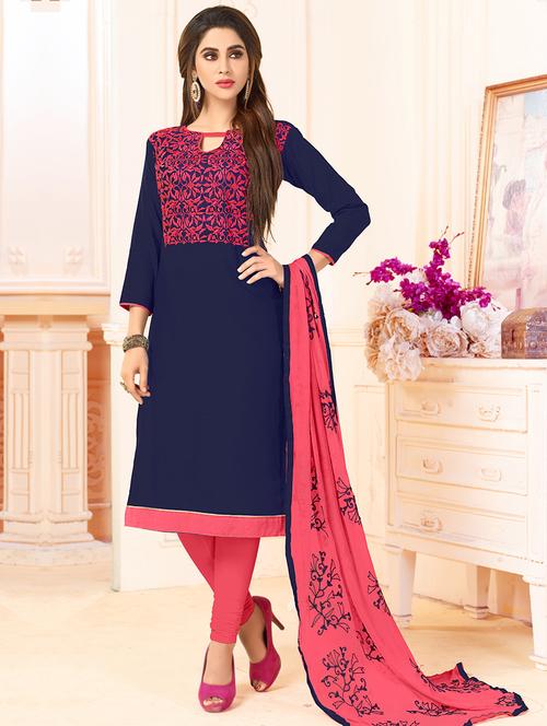 embroidered unstitched churidaar suit - 15576455 - Very Small Image - 1
