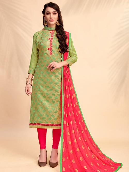 zari weave unstitched churidaar suit - 15576478 - Very Small Image - 1