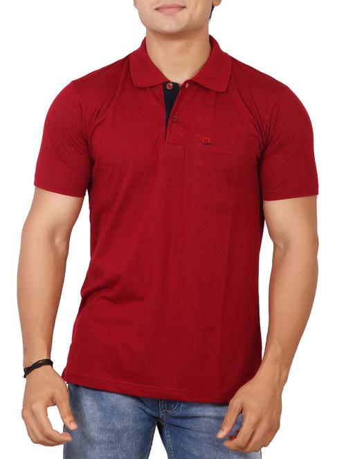 maroon cotton pocket t-shirt - 15576626 - Very Small Image - 1