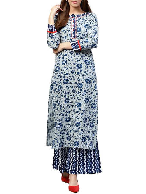 kaantha embroidery kurta with palazzo set - 15576728 - Very Small Image - 1