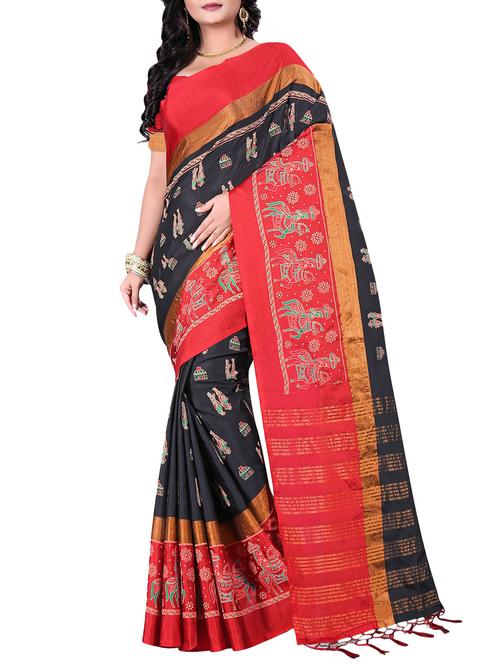 women's kalamkari black colored saree with blouse - 15576936 - Very Small Image - 1