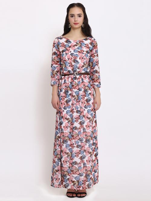 floral belted maxi dress - 15577225 - Very Small Image - 1