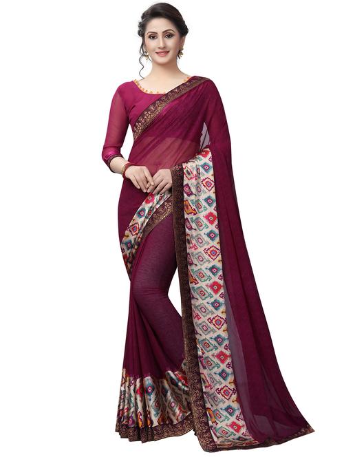 contrast bordered printed saree - 15577855 - Very Small Image - 1