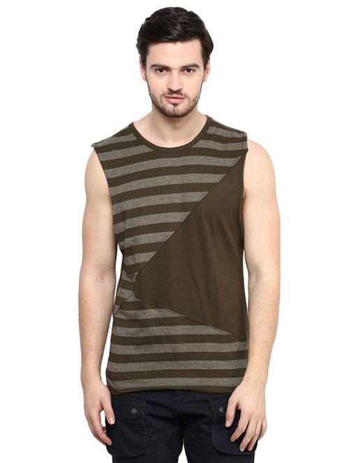 olive green cotton blend striped t-shirt - 15578034 - Very Small Image - 1